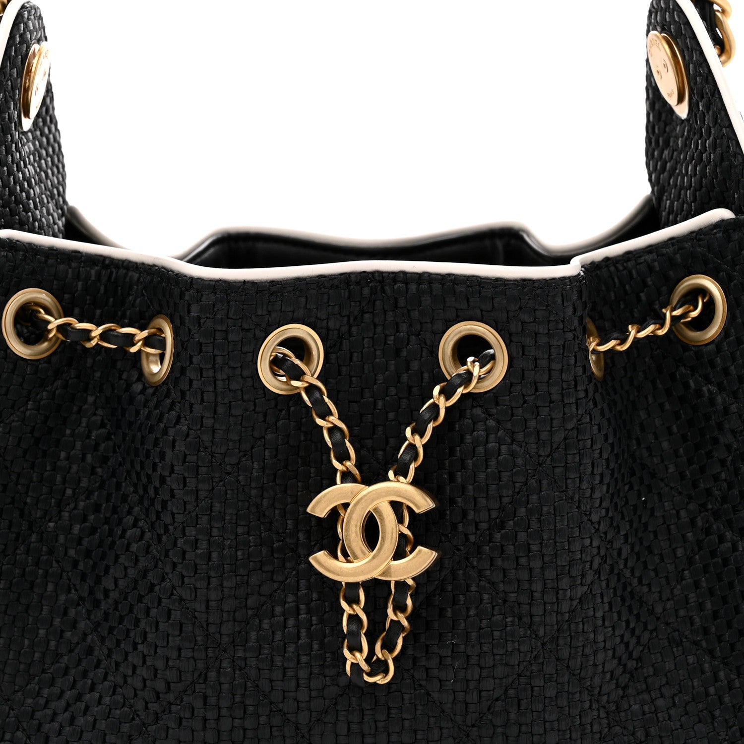 Chanel Braided Raffia Calfskin Mini Chanel 25 Handbag Black White 8 of 12
