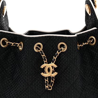 Chanel Braided Raffia Calfskin Mini Chanel 25 Handbag Black White 8 of 12