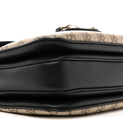 Gucci GG Supreme Monogram Horsebit 1955 Soft Small Shoulder Bag Beige Black 9 of 11