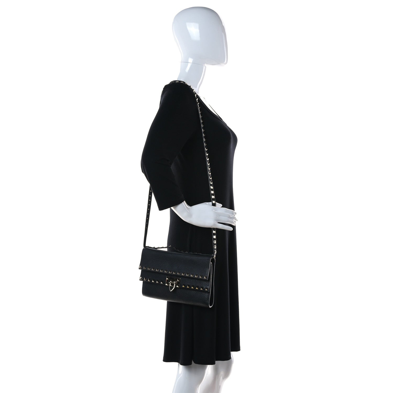 Valentino Garavani Pebbled Calfskin Rockstud Double Flap Crossbody Bag Black 2 of 16