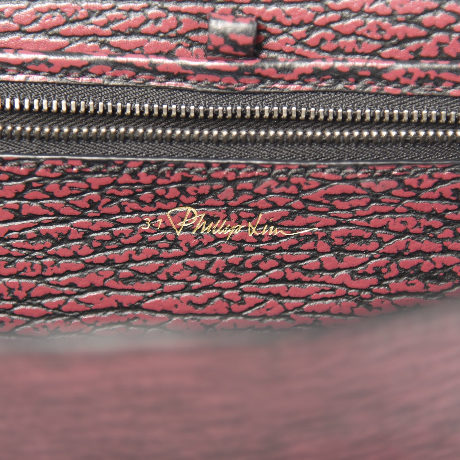 3.1 Phillip Lim 3.1 Textured Calfskin Medium Pashli Satchel Black Red 6 of 9