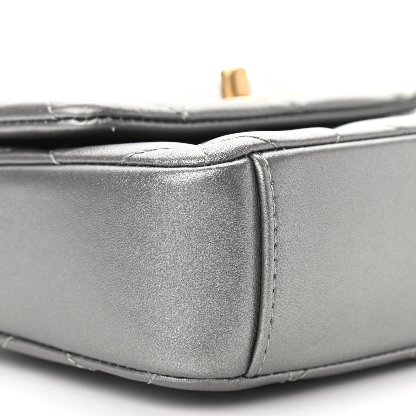 Metallic Lambskin Quilted Mini Side Note Flap Grey