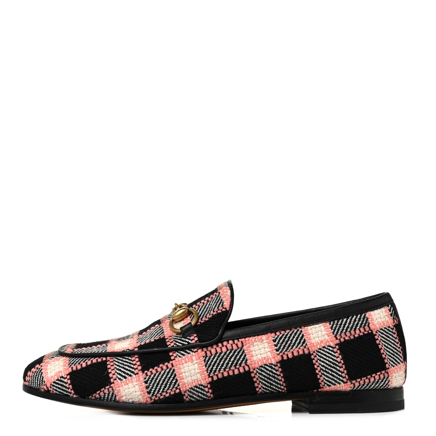 Tweed Check Horsebit Womens Jordaan Loafers 35 Black Pink Multicolor