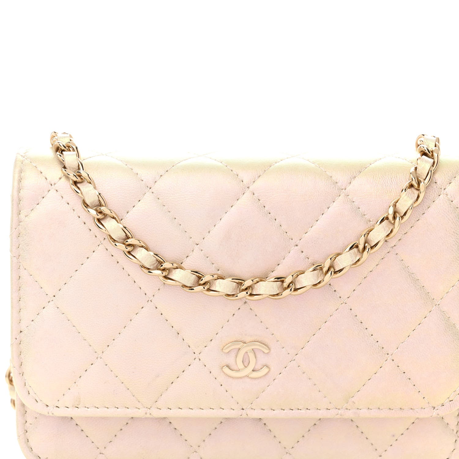 Chanel Iridescent Lambskin Quilted Mini Wallet On Chain WOC Ivory 8 of 11