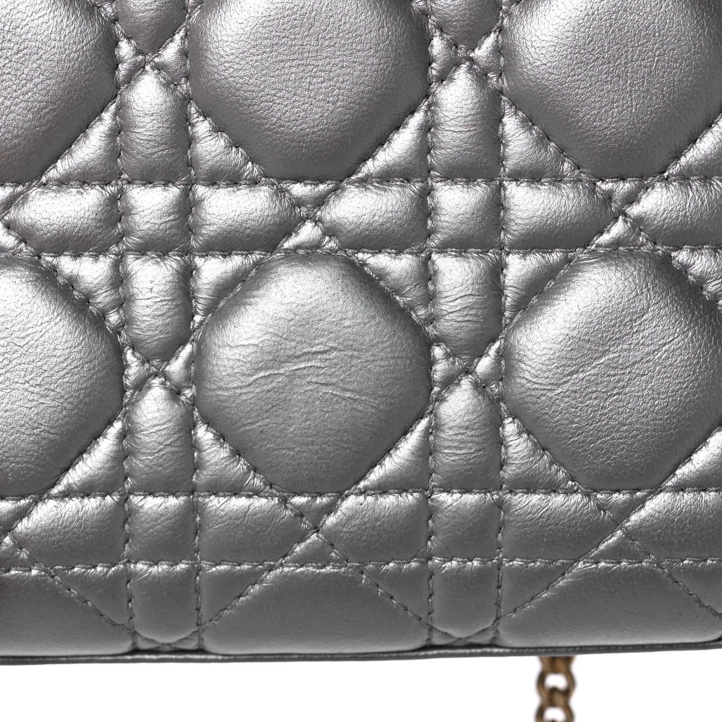 Metallic Lambskin Cannage Mini Lady Dior Grey