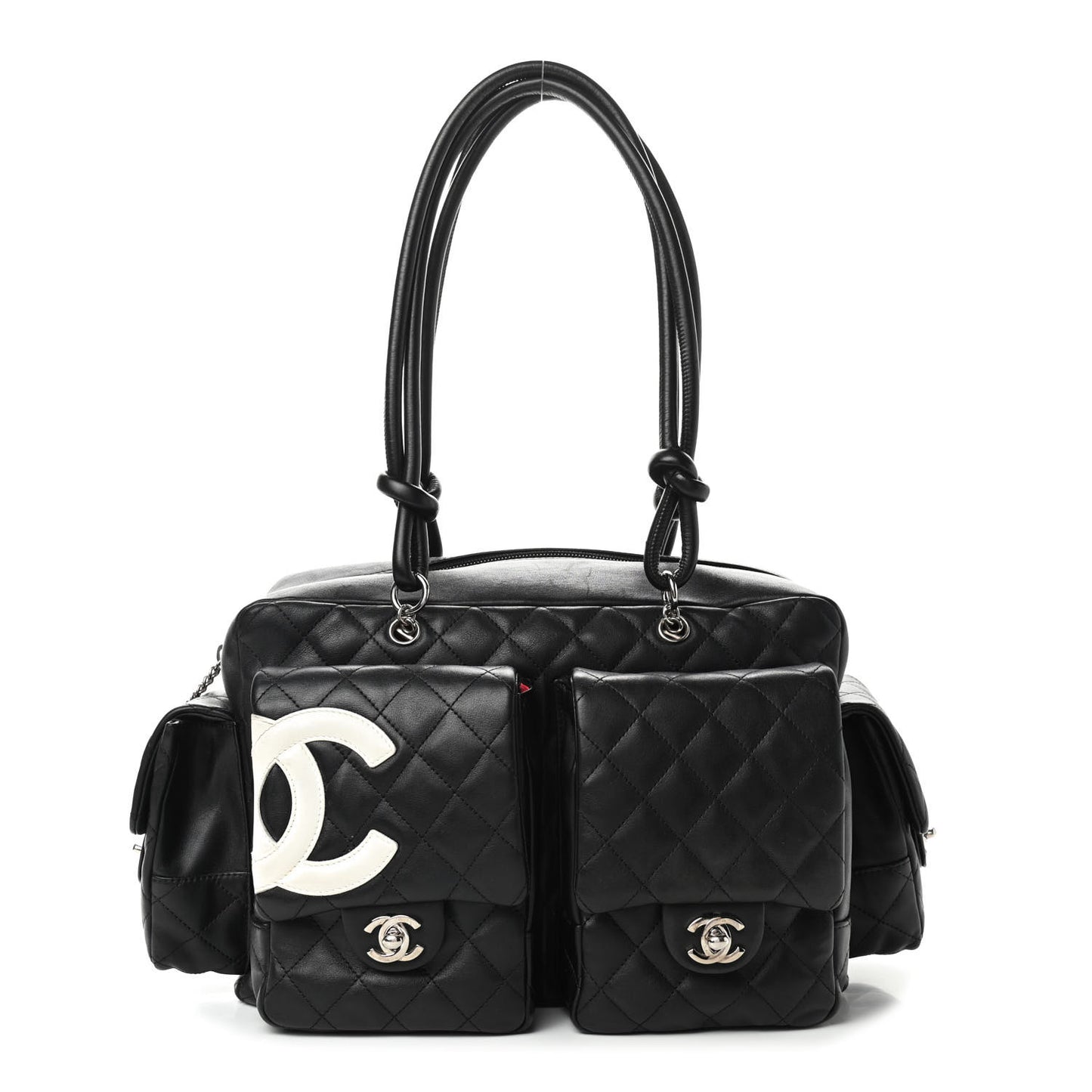 Calfskin Quilted Large Cambon Multipocket Reporter Black White
