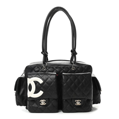 Chanel Calfskin Quilted Large Cambon Multipocket Reporter Black White 1 of 13