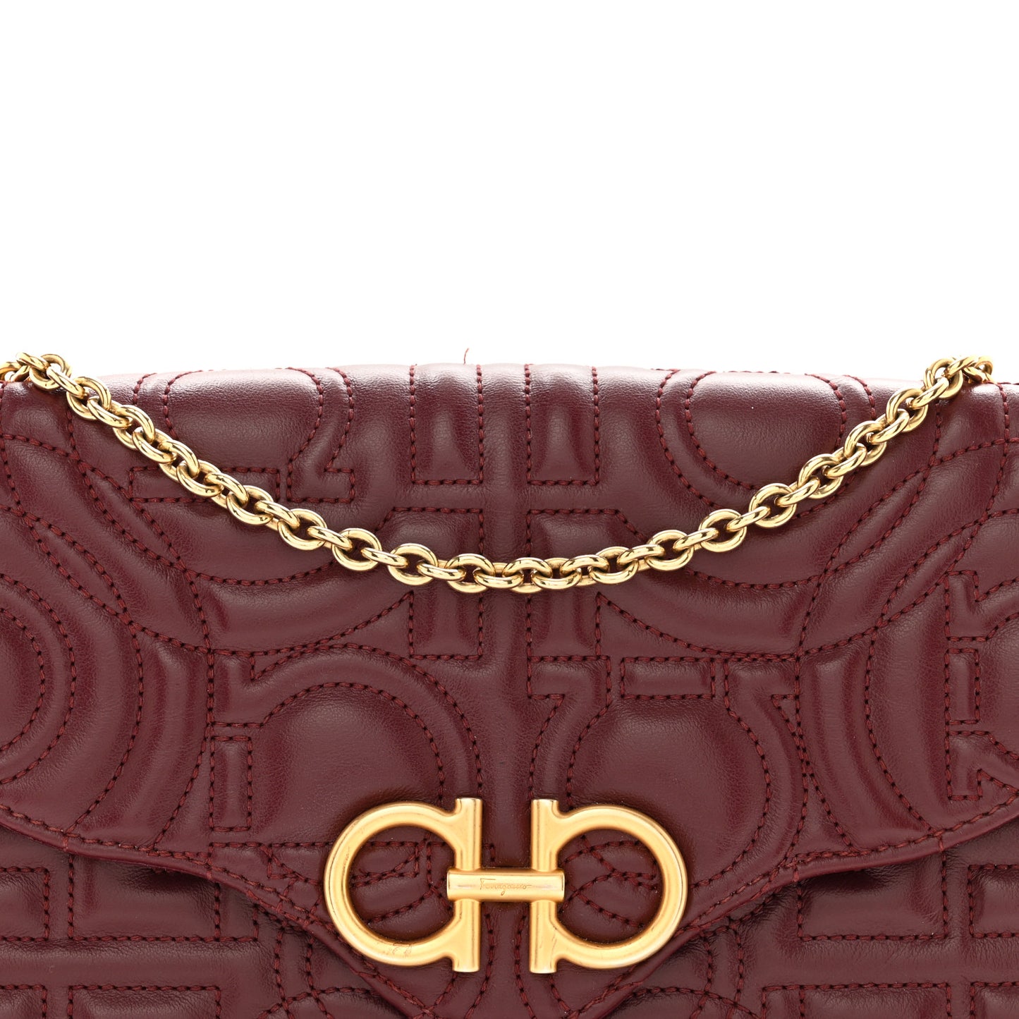 SALVATORE FERRAGAMO Calfskin Quilted Gancini Mini Bag Burgundy