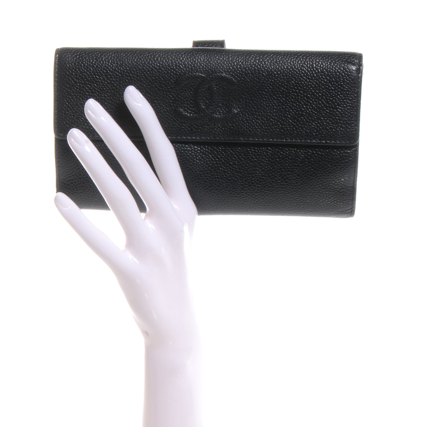 Caviar Leather CC Flap Wallet Black