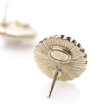Chanel Metal Pearl Crystal CC Round Earrings Light Gold 4 of 5