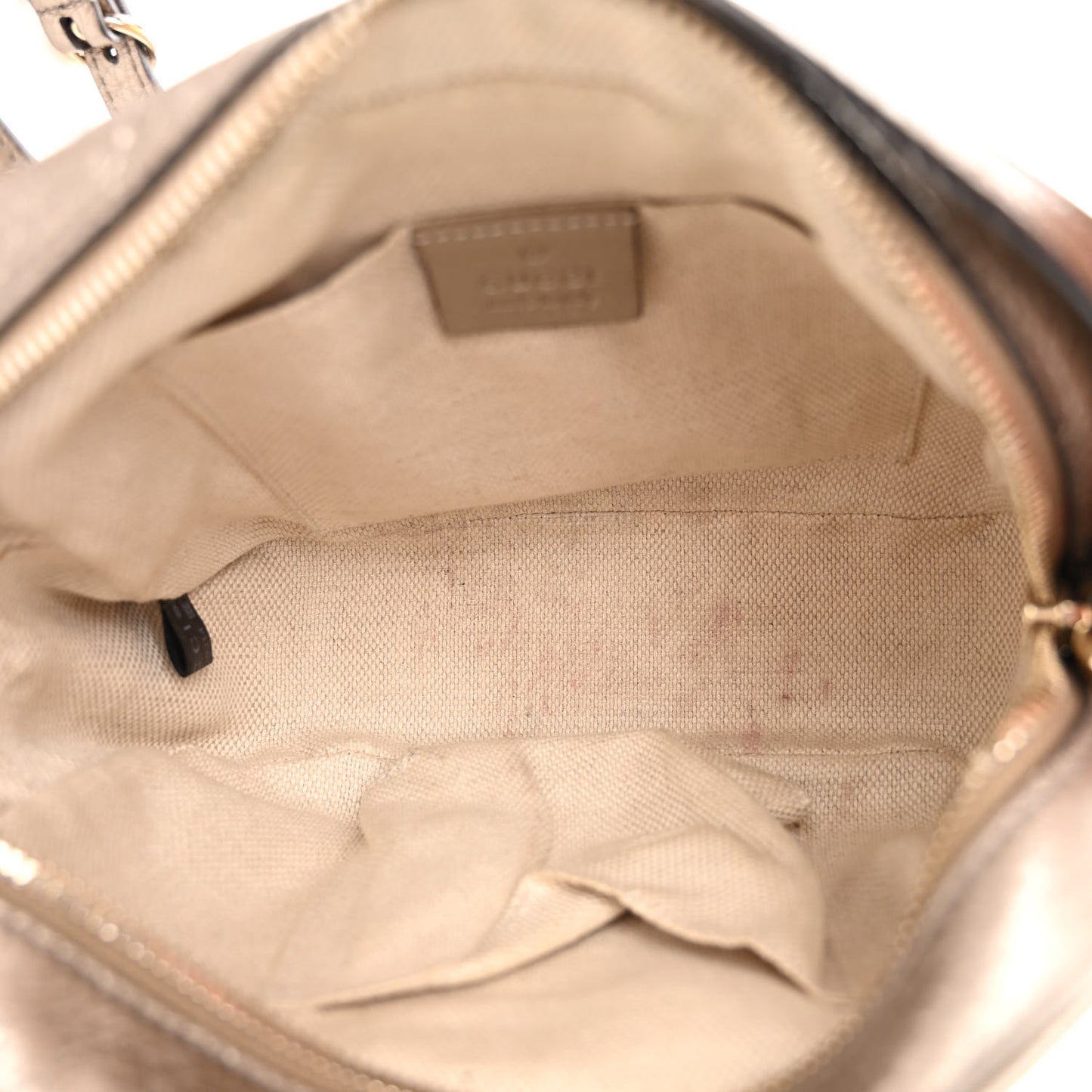 Metallic Pebbled Calfskin Small Soho Disco Bag Golden Beige