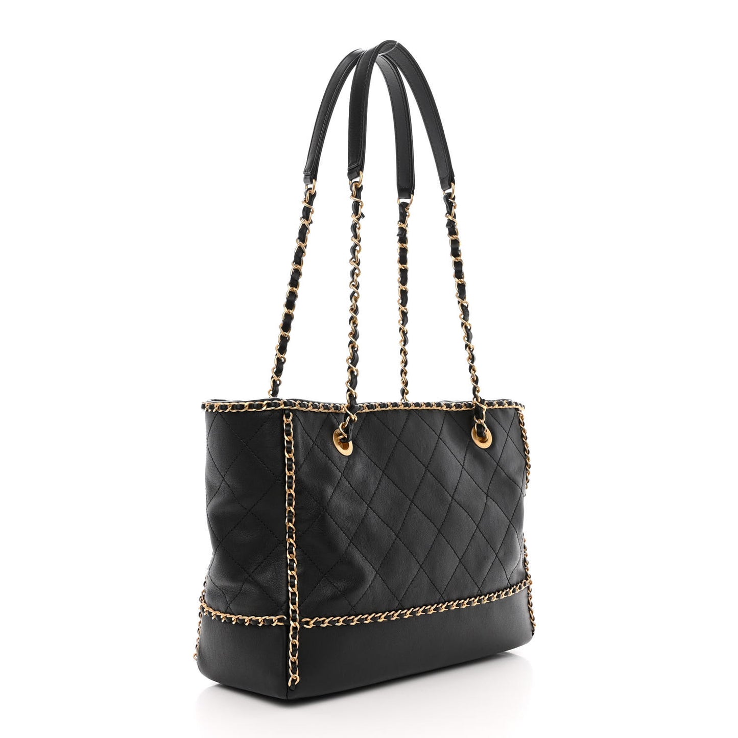 Calfskin Quilted Chain Lines Shopping Tote Black
