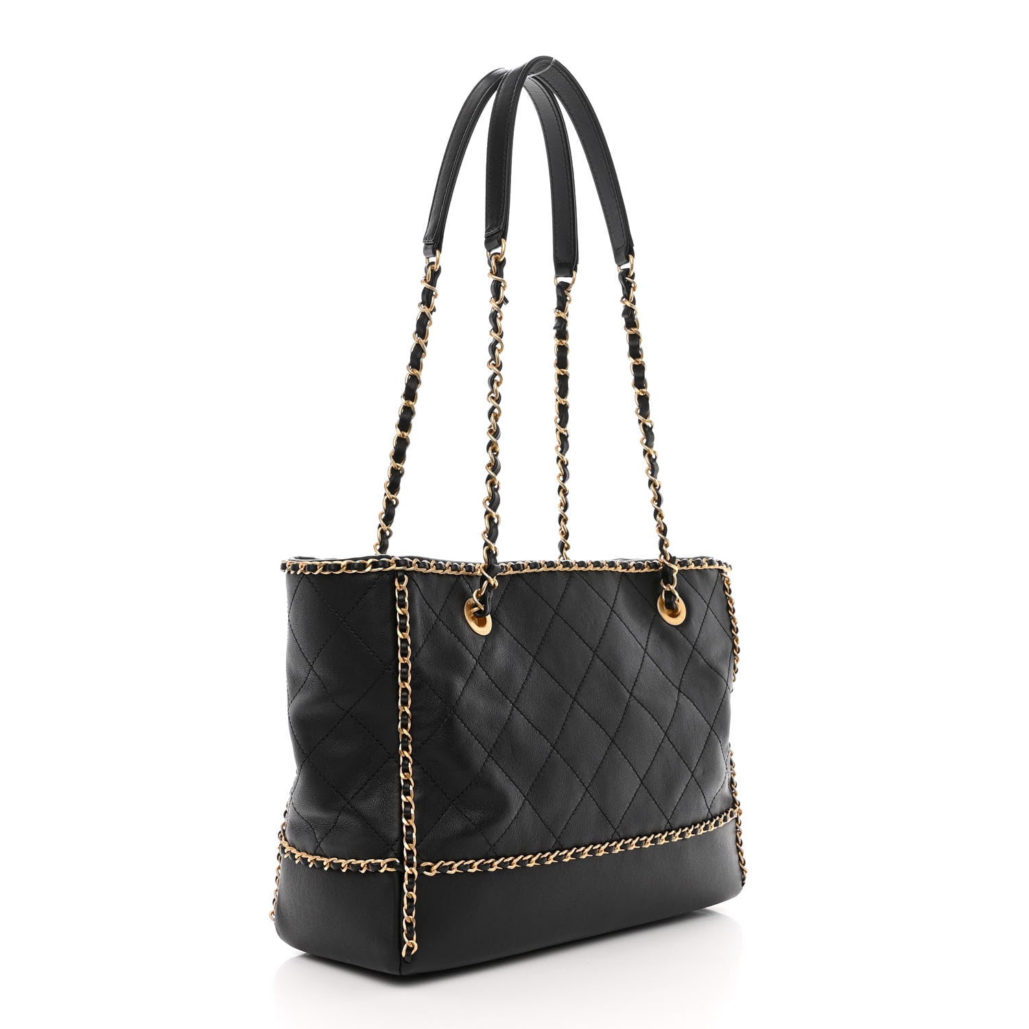 Chanel Calfskin Quilted Chain Lines Shopping Tote Black 3 of 11