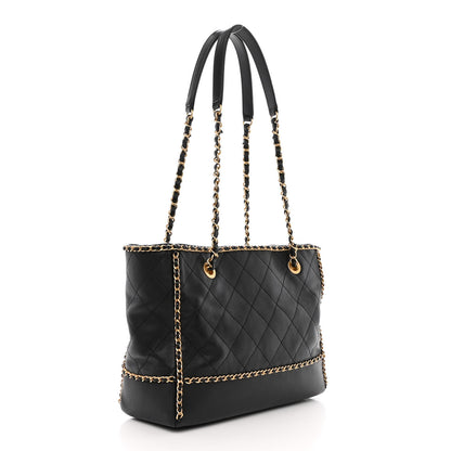 Chanel Calfskin Quilted Chain Lines Shopping Tote Black 3 of 11