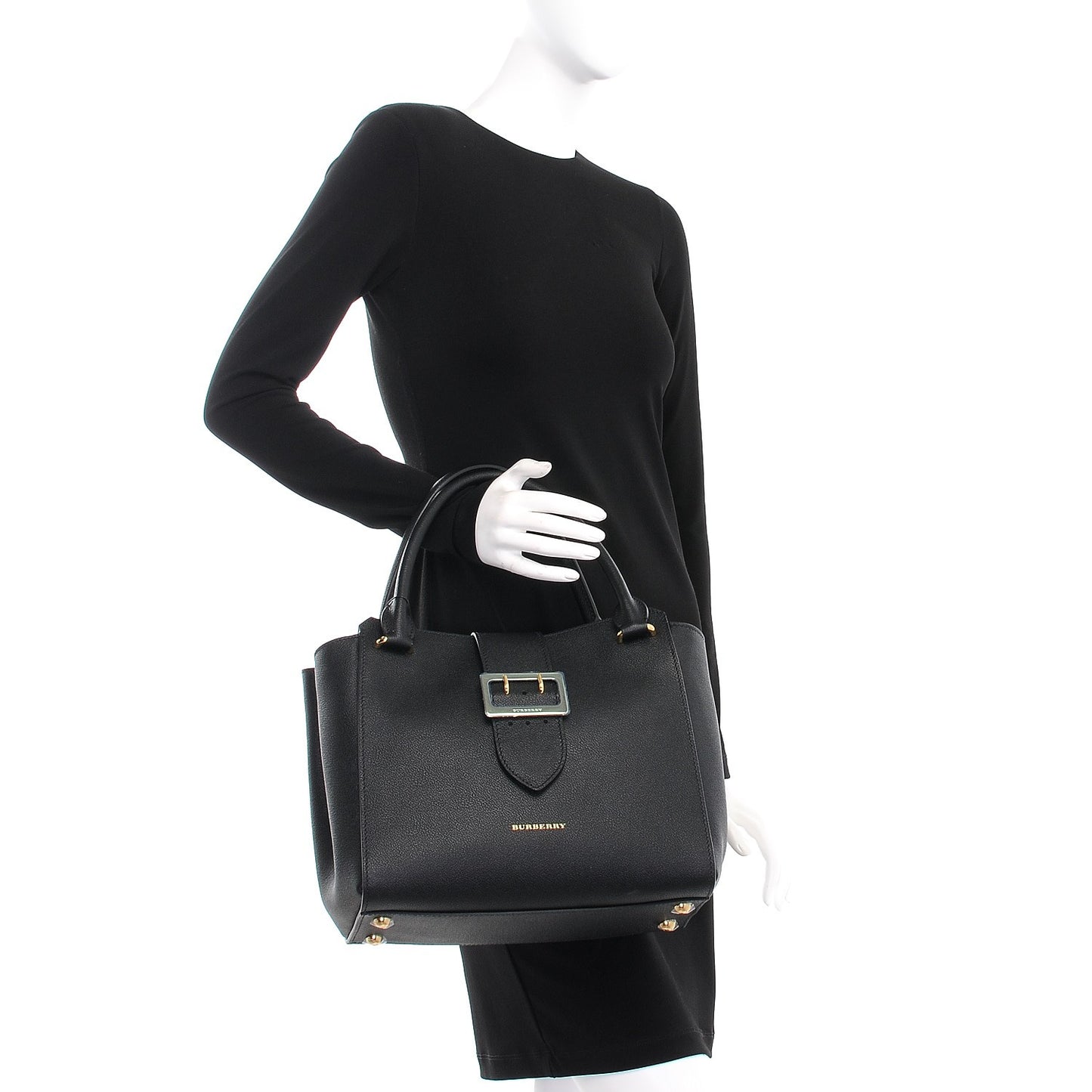Soft Grain Calfskin Medium Buckle Tote Black