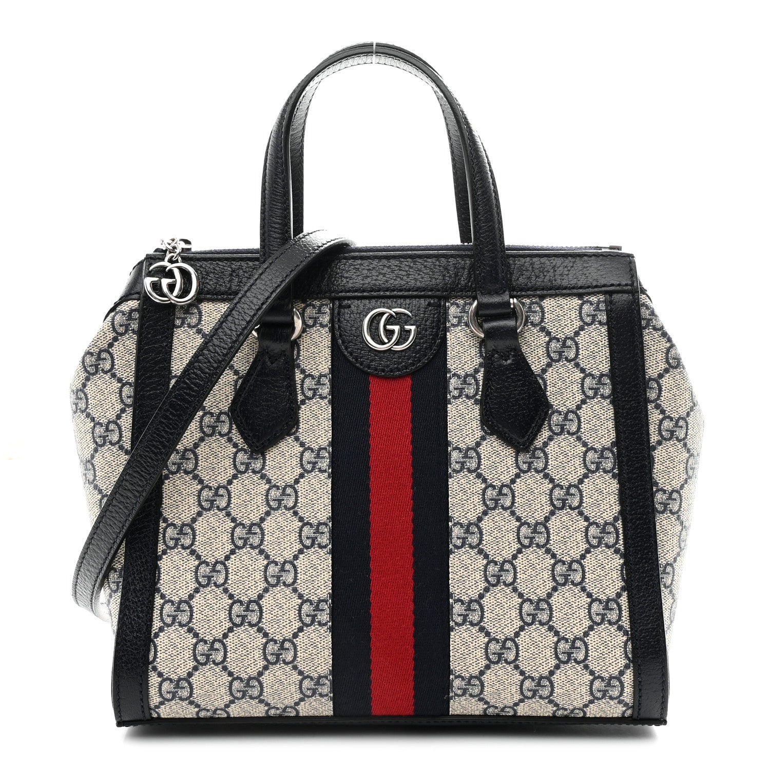 Gucci GG Supreme Monogram Textured Dollar Calfskin Web Small Ophidia Tote Bag Beige Blue 1 of 10