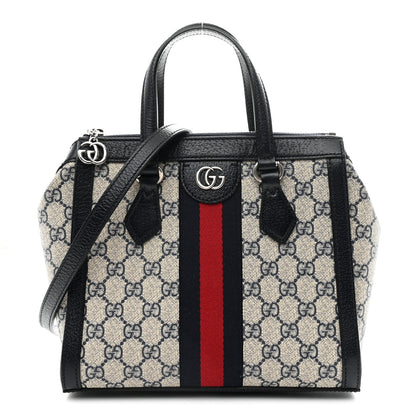 Gucci GG Supreme Monogram Textured Dollar Calfskin Web Small Ophidia Tote Bag Beige Blue 1 of 10
