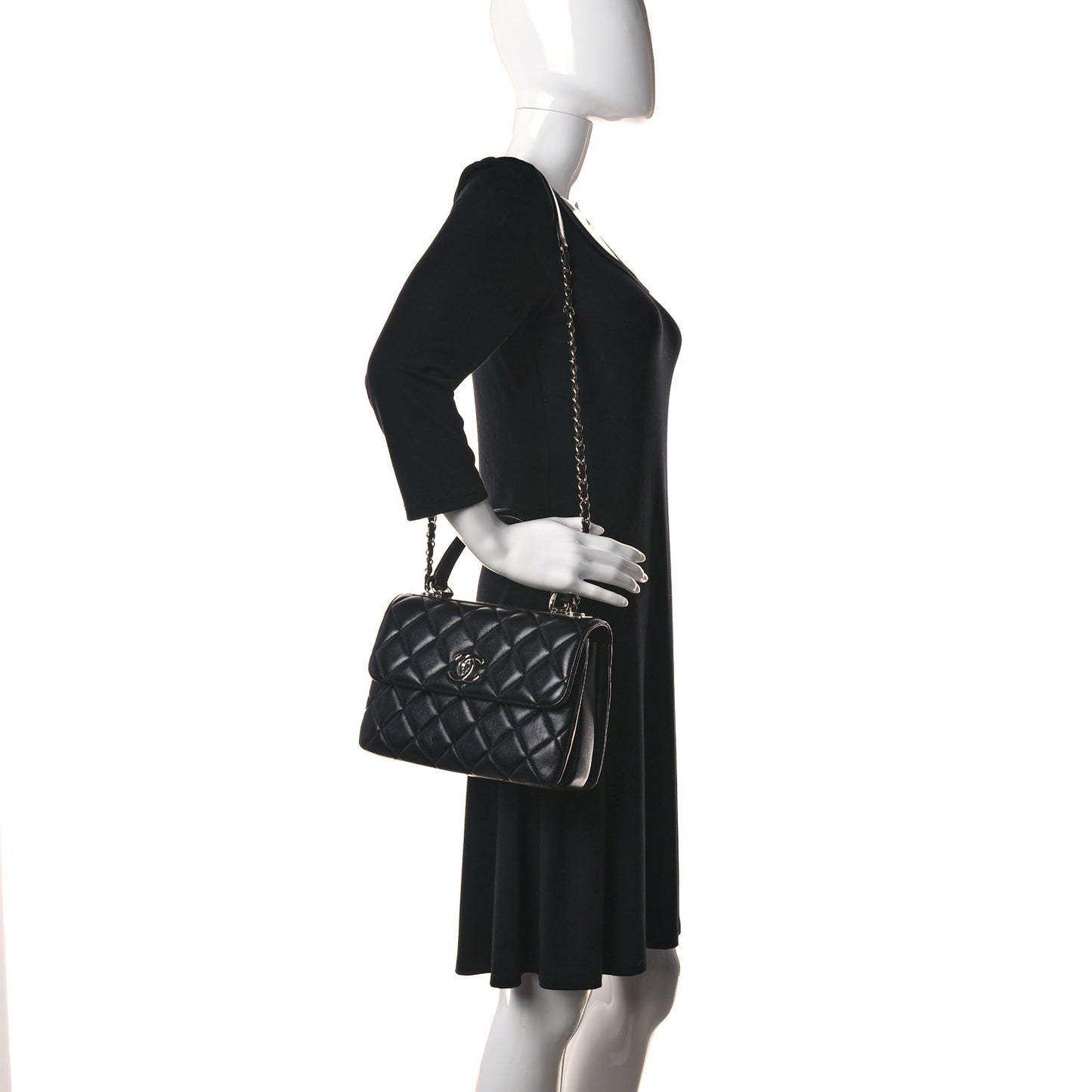 Lambskin Quilted Small Trendy CC Dual Handle Flap Bag Black