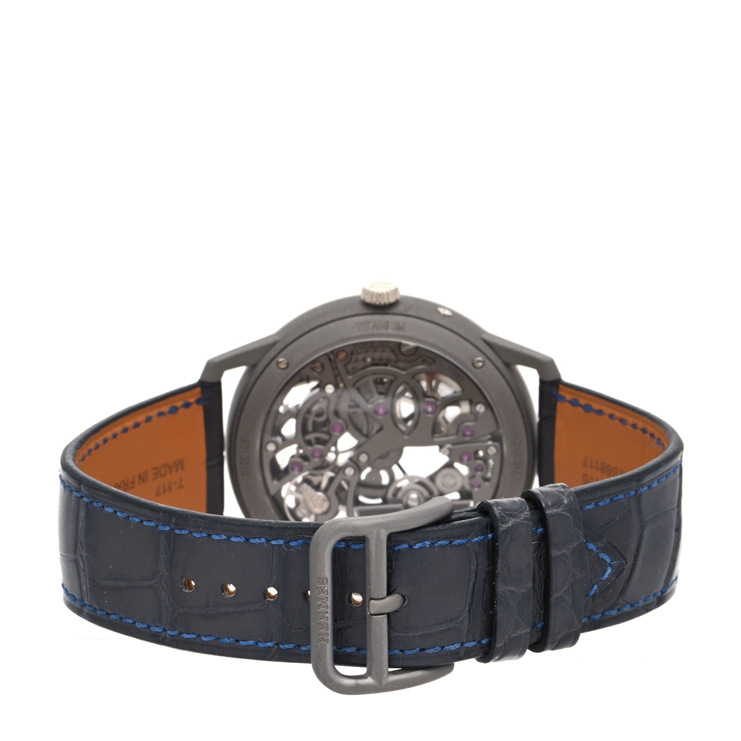 Hermes Platinum Titanium Alligator 39.5mm Slim d'Hermes Squelette Lune Automatic Watch Graphite 3 of 5