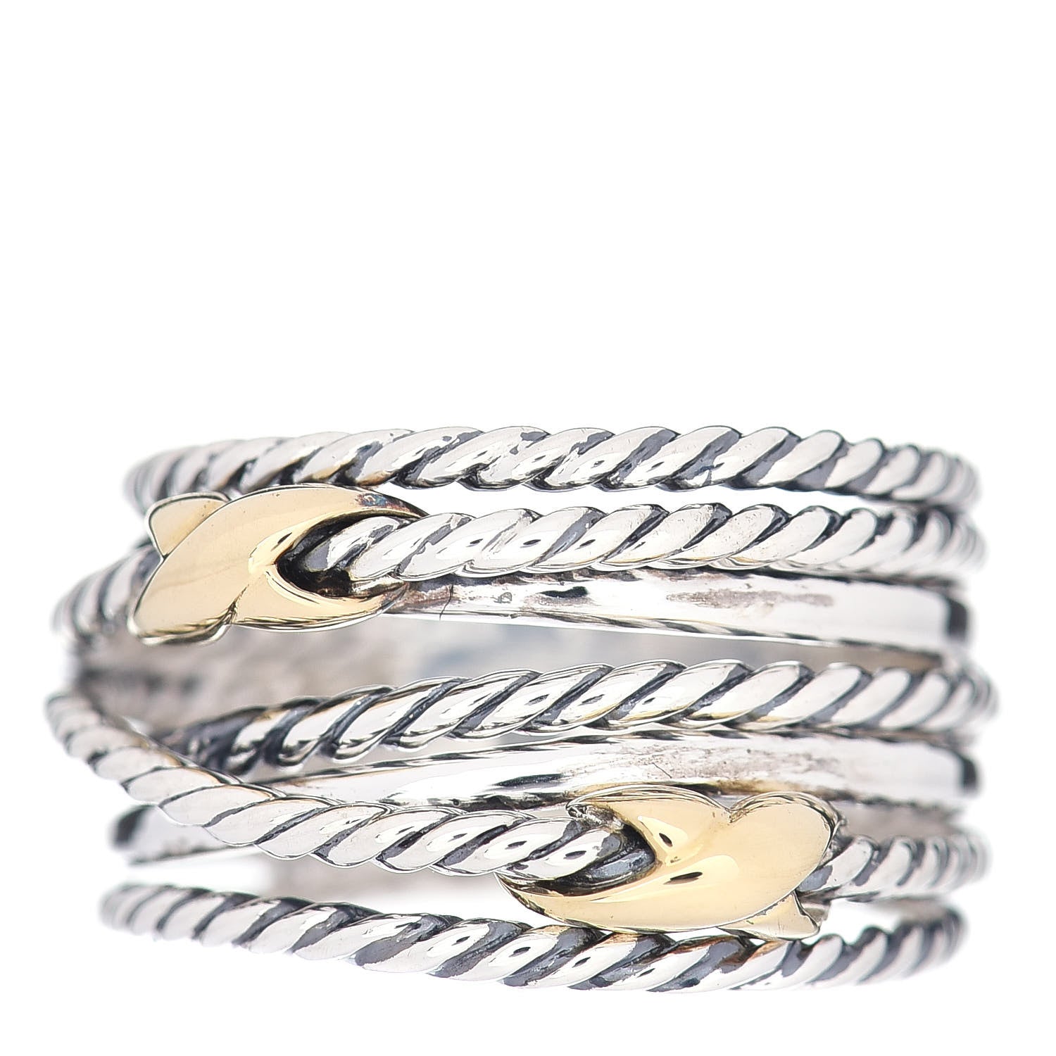 David Yurman Sterling Silver 18K Yellow Gold Double X Crossover Ring 52 6 1 of 4