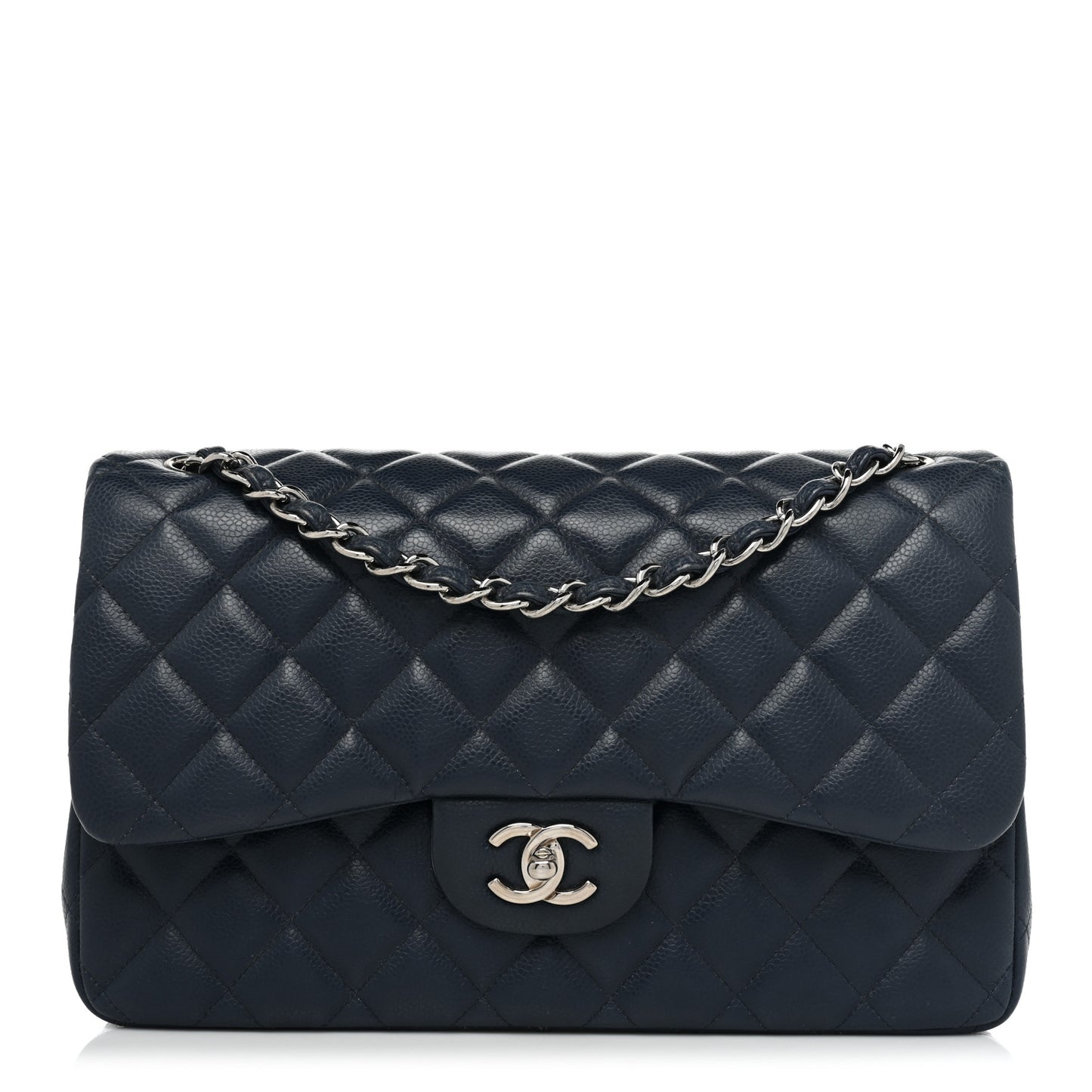 Caviar Quilted Jumbo Double Flap Navy Blue