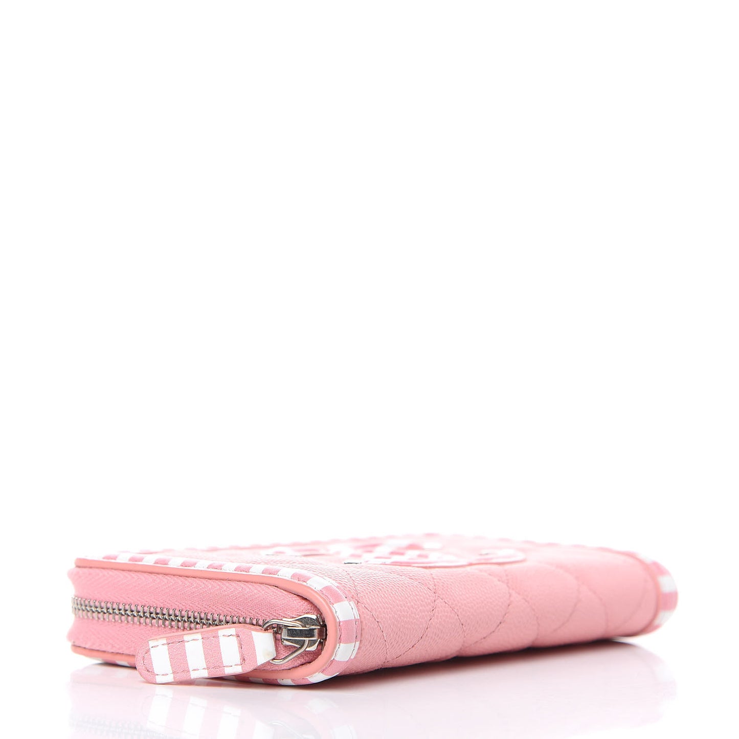 Caviar Quilted Medium Stripe Filigree Zip Around Wallet Pink White