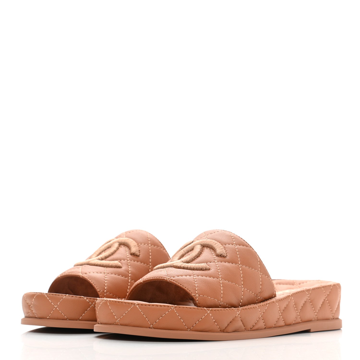 Chanel Lambskin Quilted CC Mules Sandals 36 Brown 3 of 9