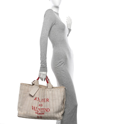 Valentino Garavani Canvas Atelier 05 Plisse Edition Medium Tote Bag Naturale 2 of 11