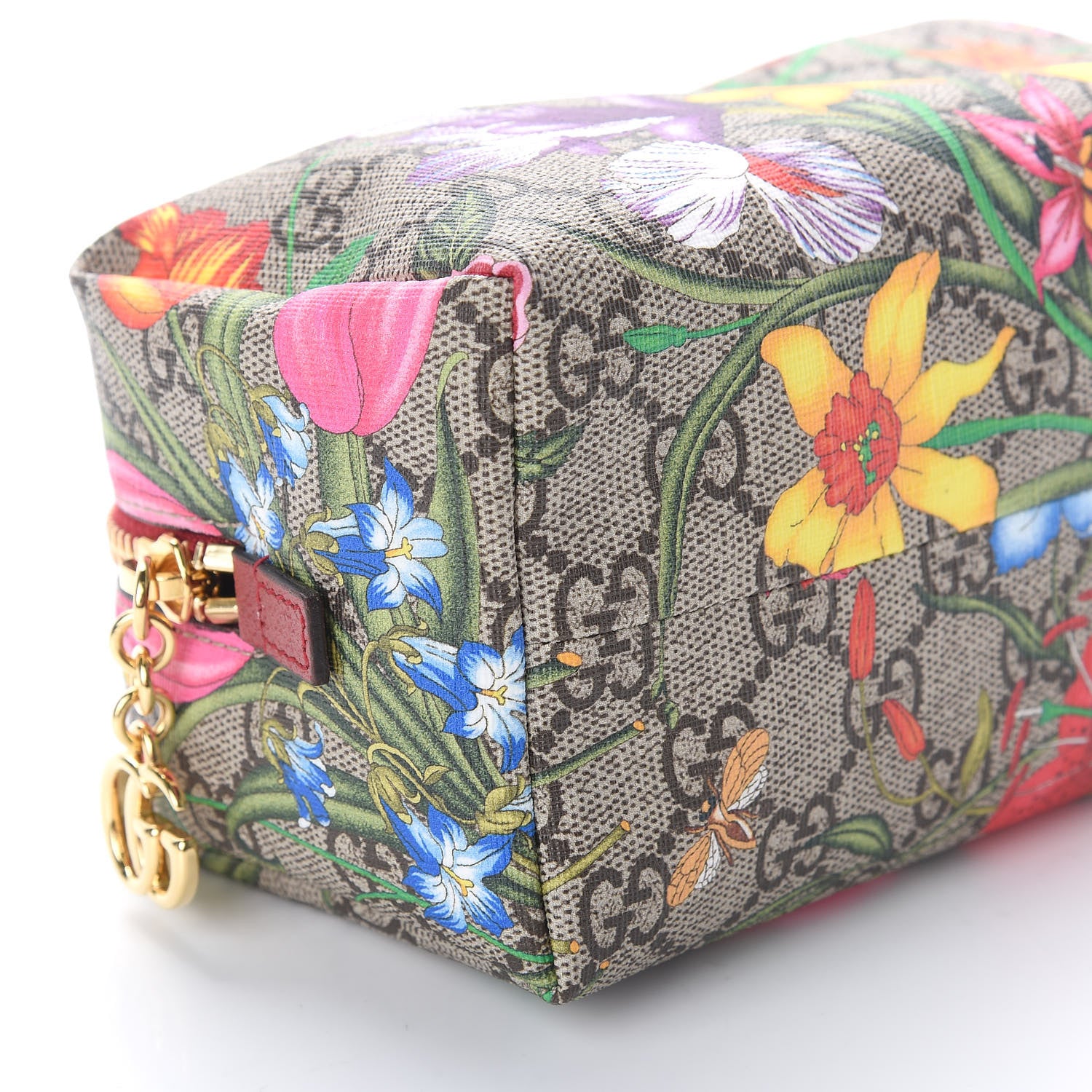 Gucci Soft GG Supreme Monogram Flora Calfskin Medium Ophidia Cosmetic Case Beige Ebony Multicolor Rosso 6 of 11