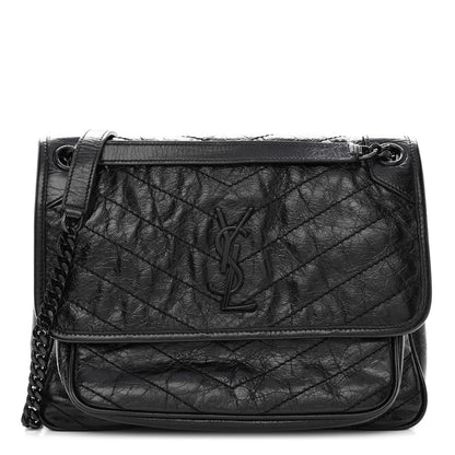 Saint Laurent Crinkled Calfskin Matelasse Monogram Medium Niki Chain Satchel Black 1 of 10
