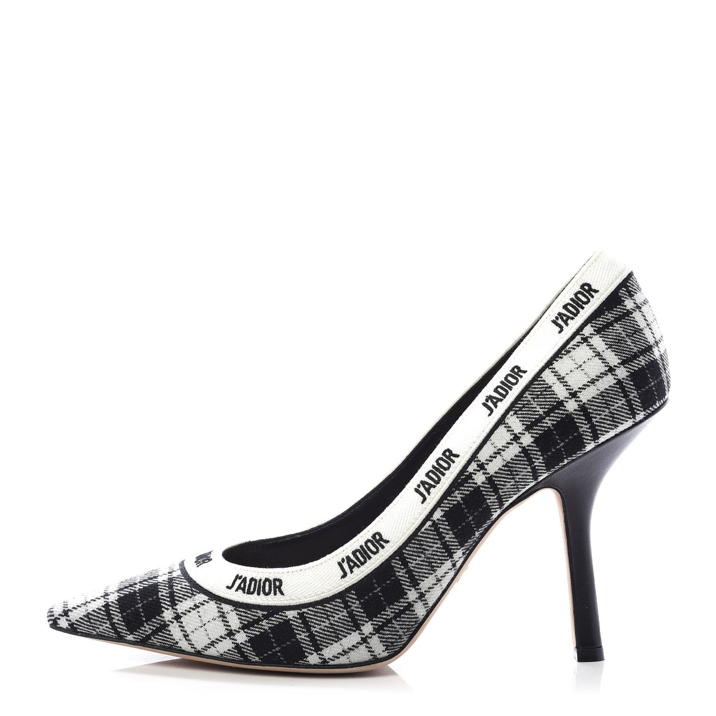 Canvas Ribbon Tartan Print Embroidered J'Adior 100mm Pumps 41 Black Off White