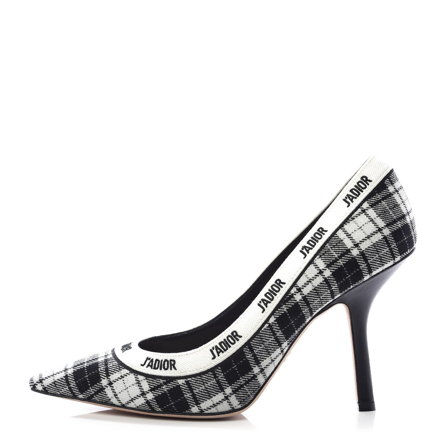Christian Dior Canvas Ribbon Tartan Print Embroidered J'Adior 100mm Pumps 41 Black Off White 1 of 9