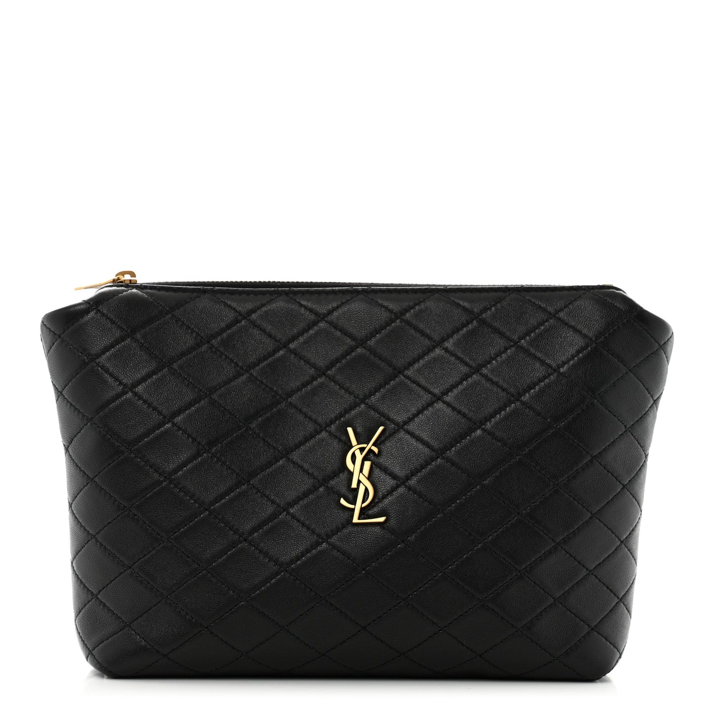 Lambskin Quilted Gaby Cosmetic Pouch Black