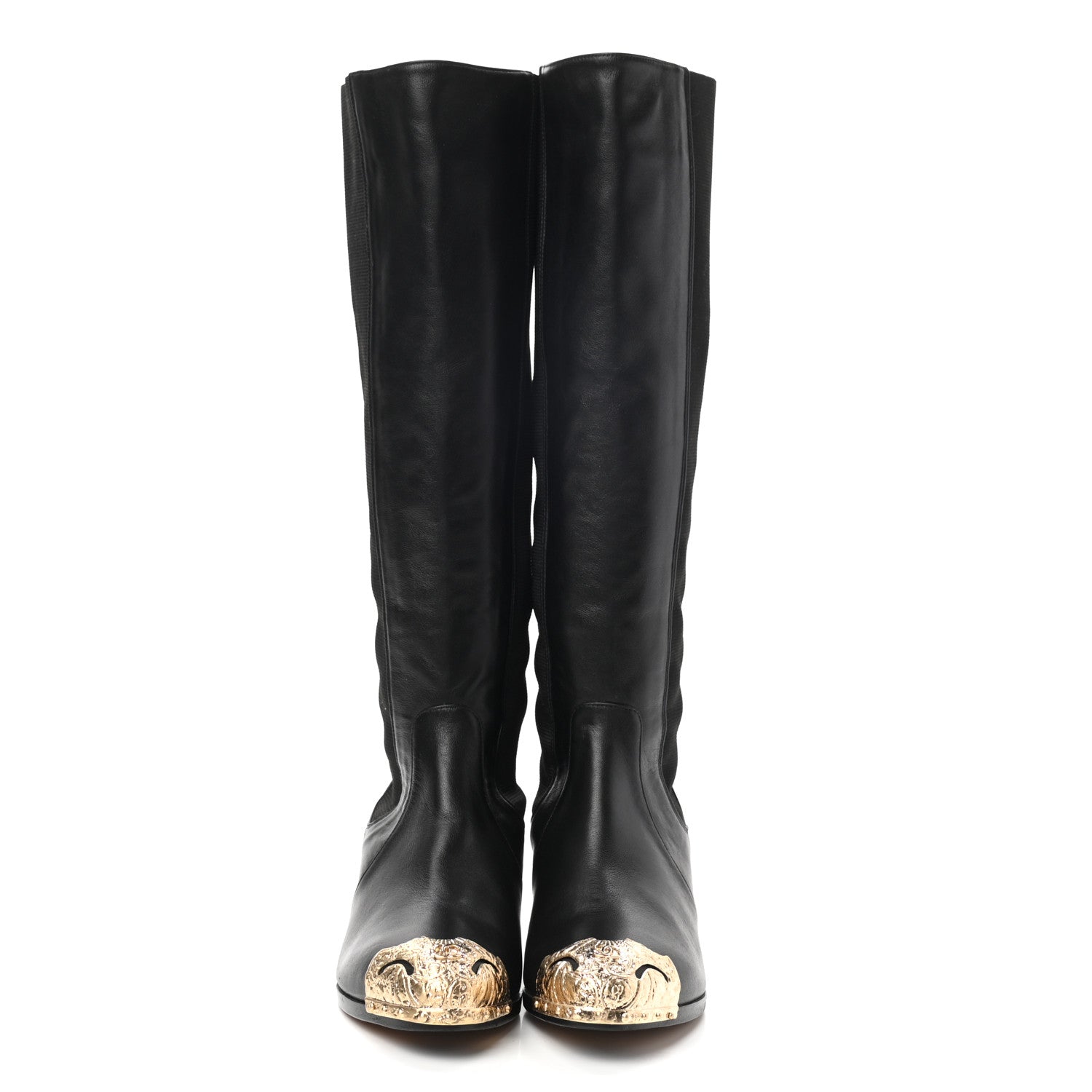 Chanel Calfskin Paris Dallas Metal Cap Toe High Boots 37.5 Black 2 of 7