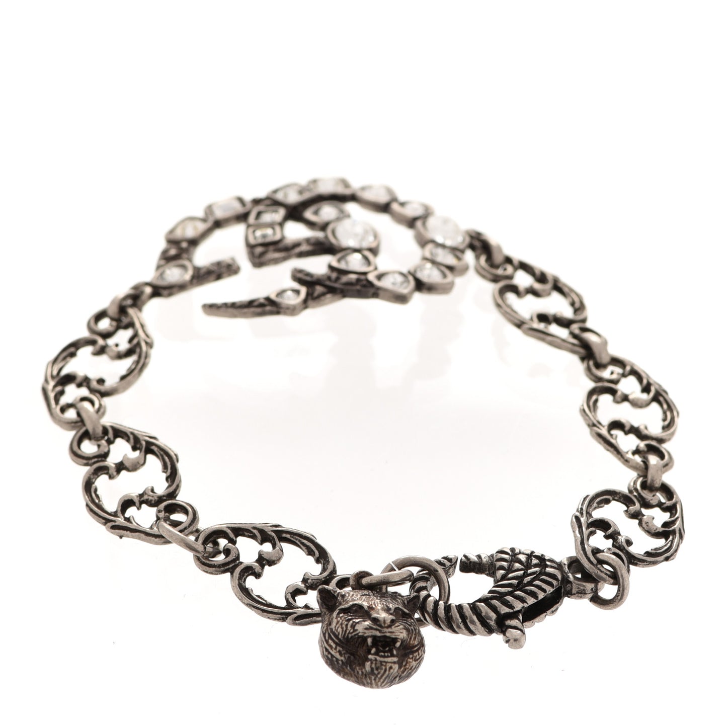 Oxidized Palladium Crystal Double G Bracelet Silver