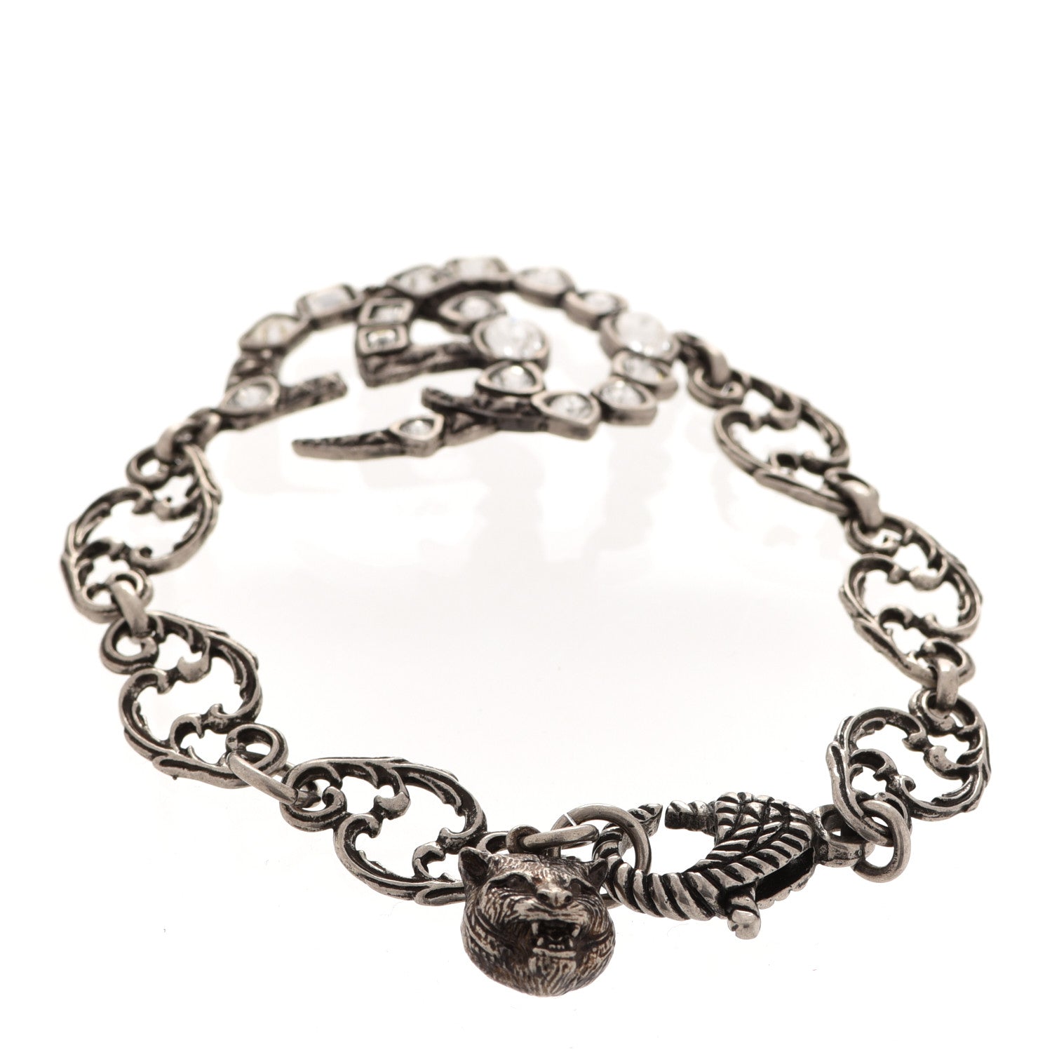 Gucci Oxidized Palladium Crystal Double G Bracelet Silver 3 of 6