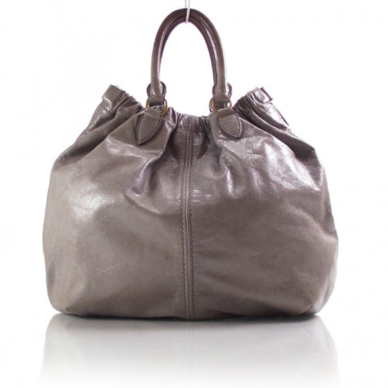 Nappa Frame Gathered Tote Lux Astro Grey