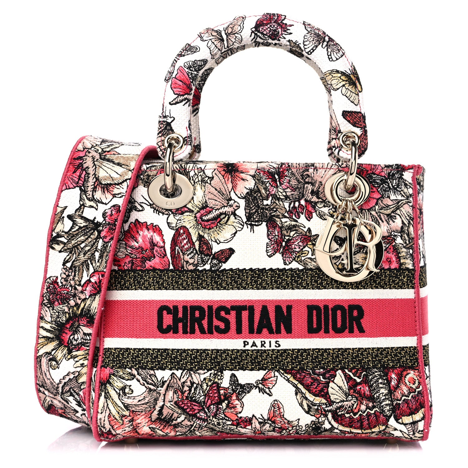 Christian Dior Canvas Embroidered Butterfly Print Medium Lady D-Lite Multicolor 1 of 10
