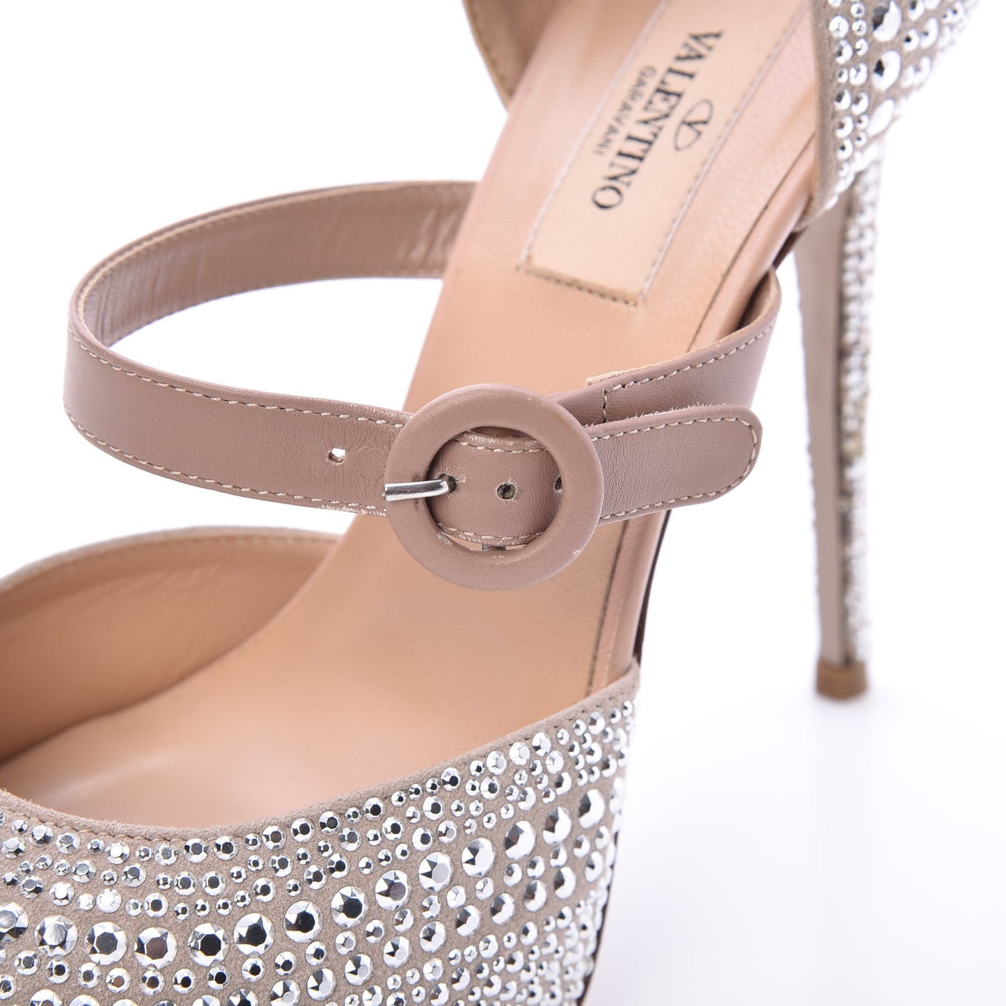 Suede Strass Crystal Peep Toe Mary Jane Platform Sandals 37.5 Poudre