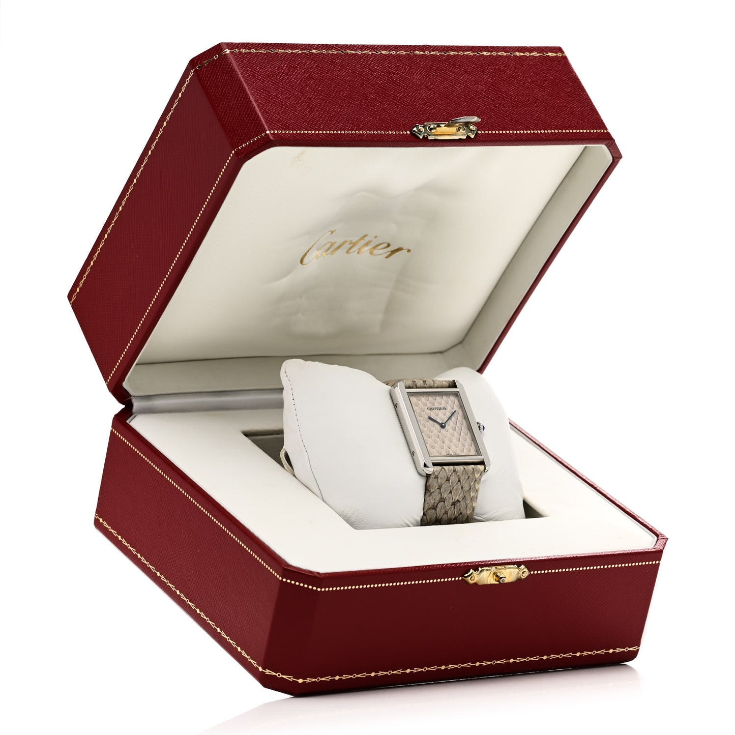 Stainless Steel Python 27mm Tank Solo Quartz Watch Taupe