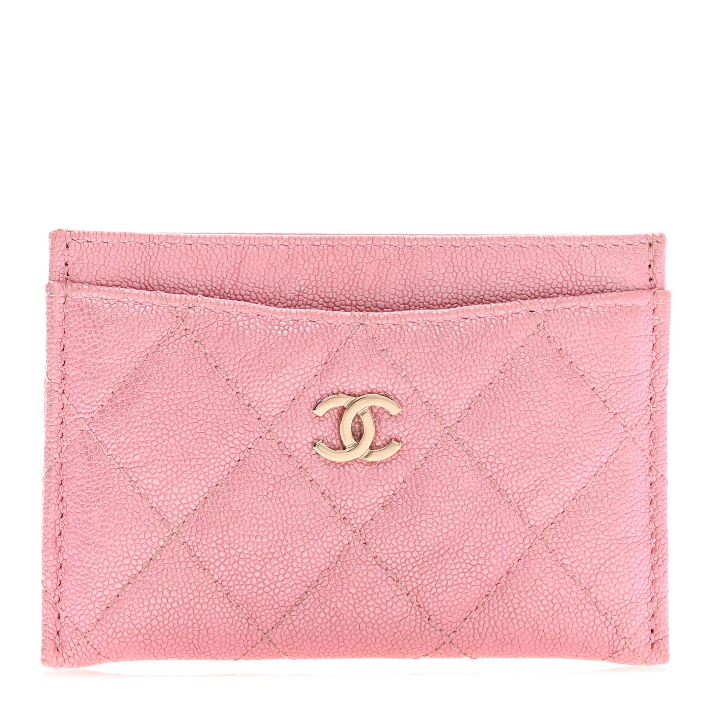 Iridescent Caviar Quilted Card Holder Rose Pink