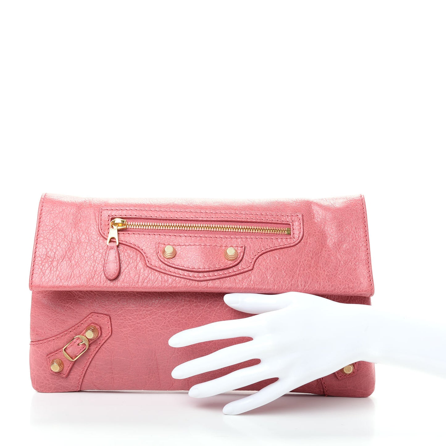 Agneau Giant 12 Gold Hardware Envelope Clutch Rose Bonbon