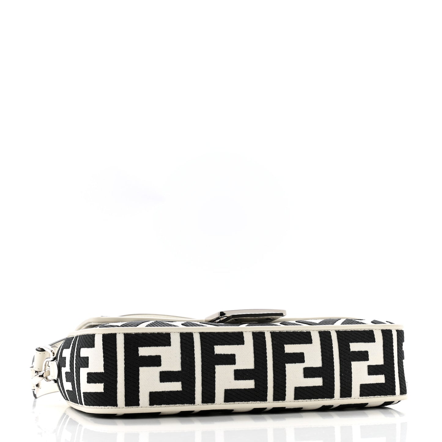 Canvas Vitello King FF Embroidered Baguette White Black