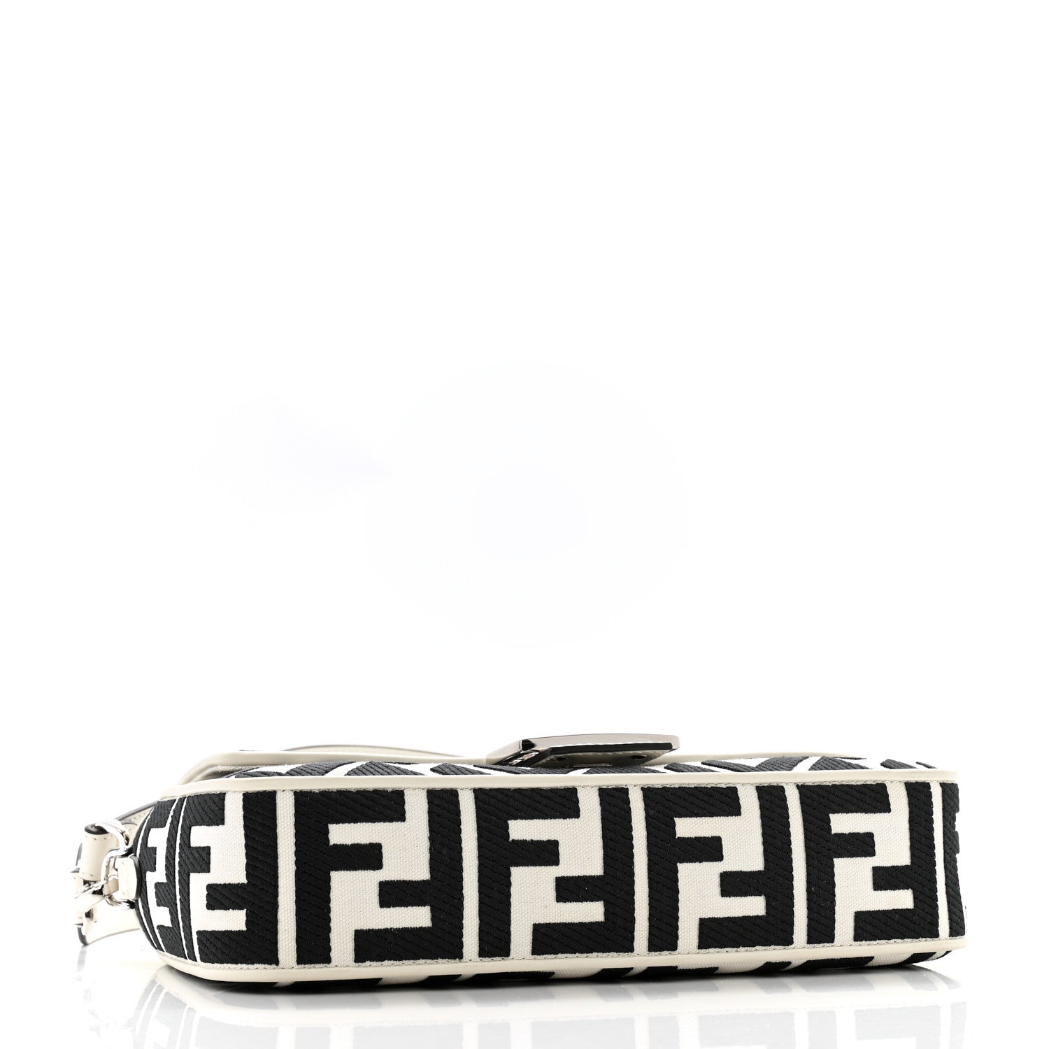Fendi Canvas Vitello King FF Embroidered Baguette White Black 4 of 11