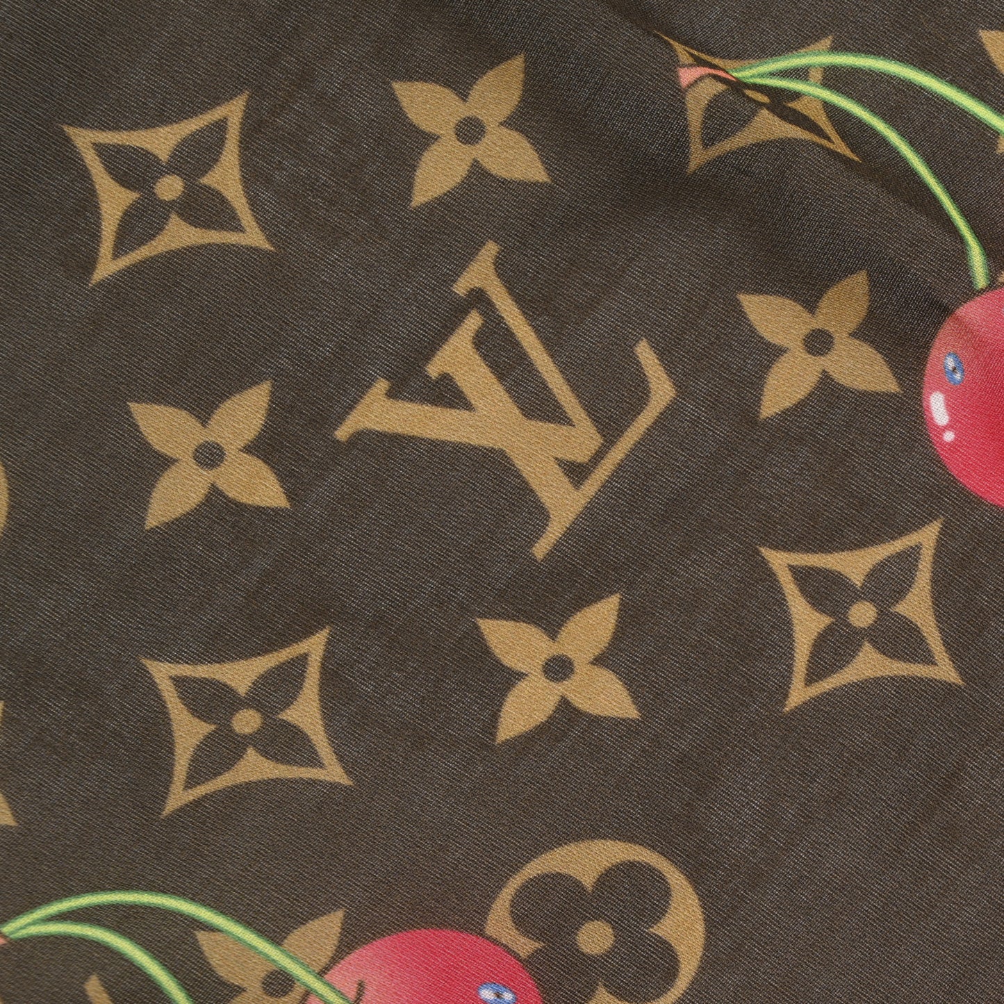 LV X TM Silk Cotton Monogram Cerises Square Scarf 55 Brown