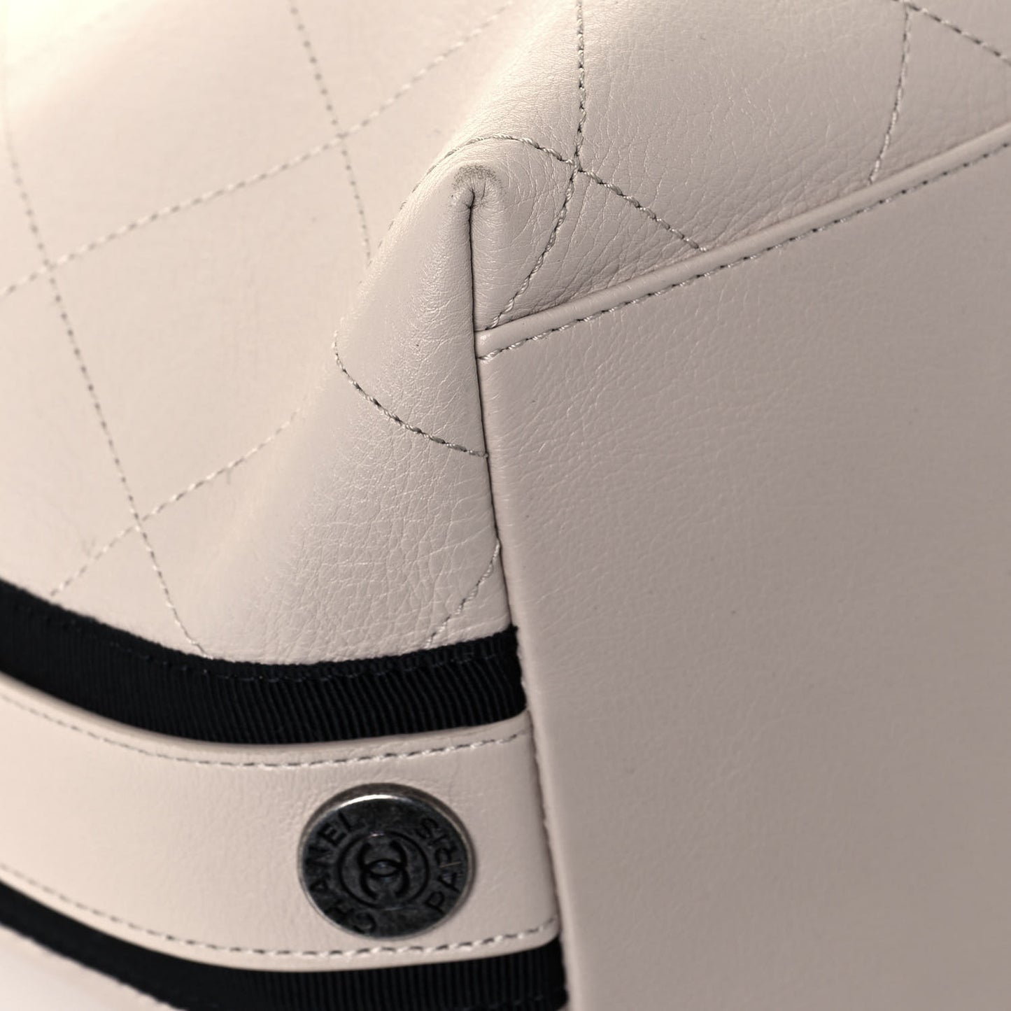 Calfskin Stitched Large Button Up Hobo Ivory Black