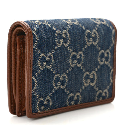 Gucci New Denim GG Monogram Dollar Calfskin Horsebit 1955 Card Case Wallet Blue Tea Cuir Epilog 3 of 9