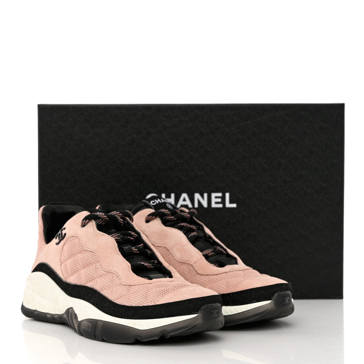 Mesh Suede Calfskin Quilted Sneakers 38 Pink Beige