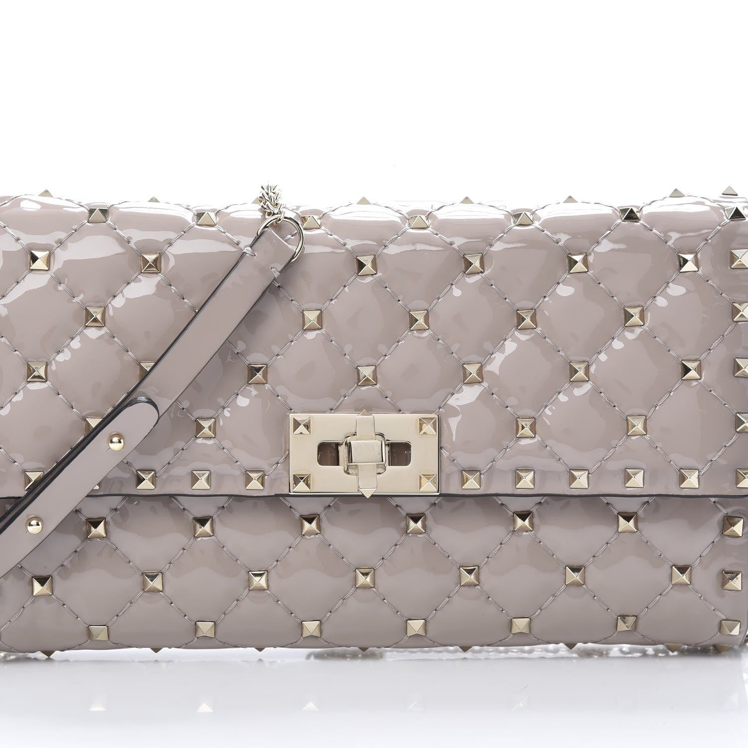 Valentino Garavani Patent Rockstud Spike Wallet on Chain Poudre 6 of 10