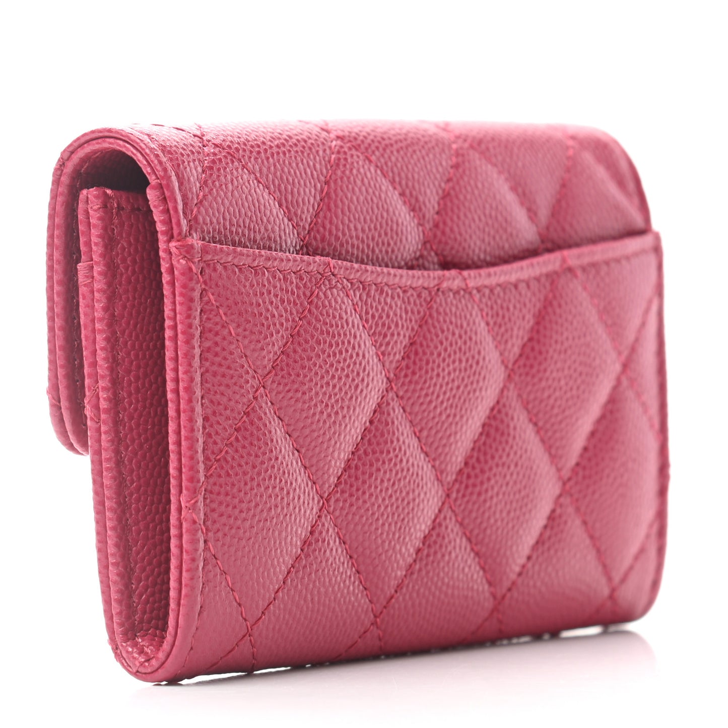 Caviar Quilted Flap Card Holder Wallet Dark Pink